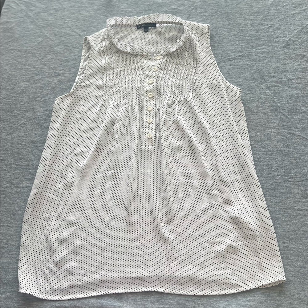 Adrianna Papell button down sleeveless tank top‎ women S polka dot black white